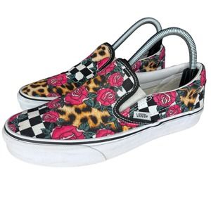 Vans Unisex Old Skool Rose Animal Checkerboard Skate Shoes 500714 Black Sz 6/7.5